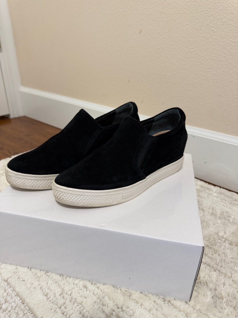 Slip-On Platform Sneakers - Black Suede